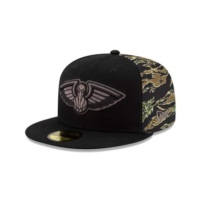 Black New Orleans Pelicans Hat - New Era NBA Camo Panel 59FIFTY Fitted Caps USA8460217